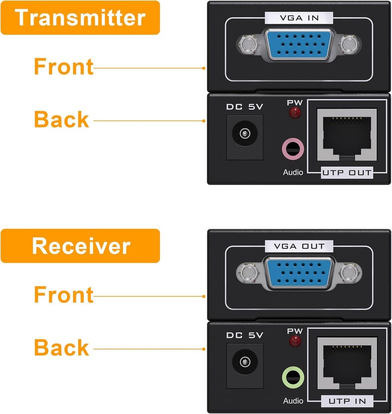 MOERISICAL موسع VGA Cat5e Cat6 300 قدم مكرر فيديو عبر كابل Ethernet، يصل إلى 100م، مرسل + مستقبل - Image 4